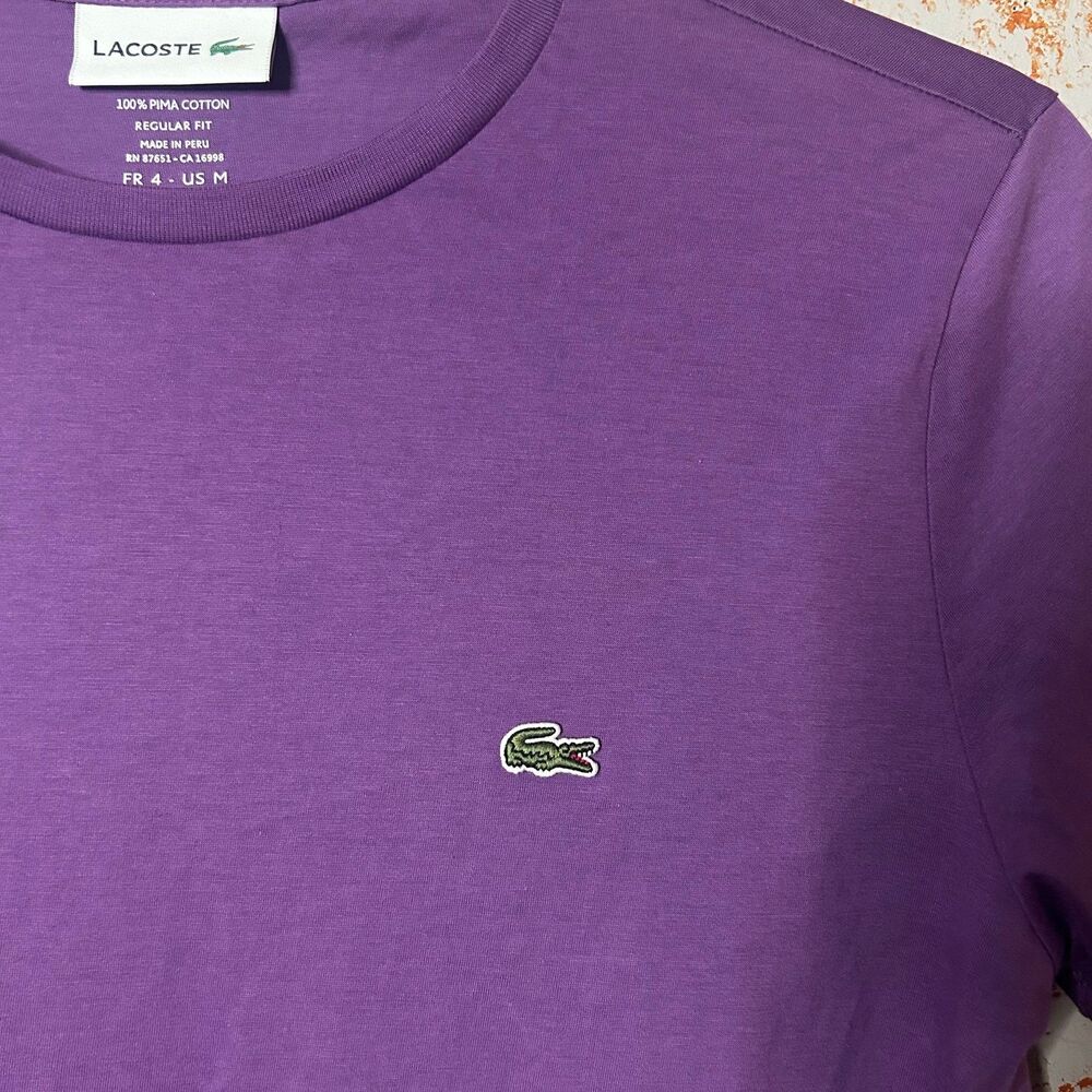Lacoste Purple Pima Cotton T-Shirt Mens M NWT Croc Logo Tee - Picture 2 of 5